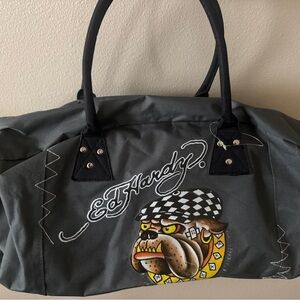 Ed Hardy Charcoal Bulldog Graphic duffle bag